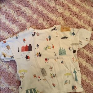 Kids White Short-Sleeve Tee with Scenic Illustration Print